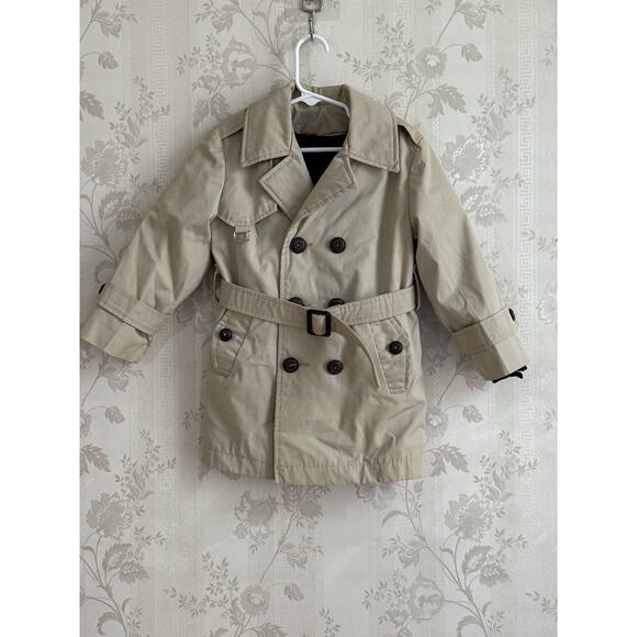 Vintage Boys Khaki Double Breasted Trench Coat Sz 4 With Zip Out Lining USA - Picture 1 of 9